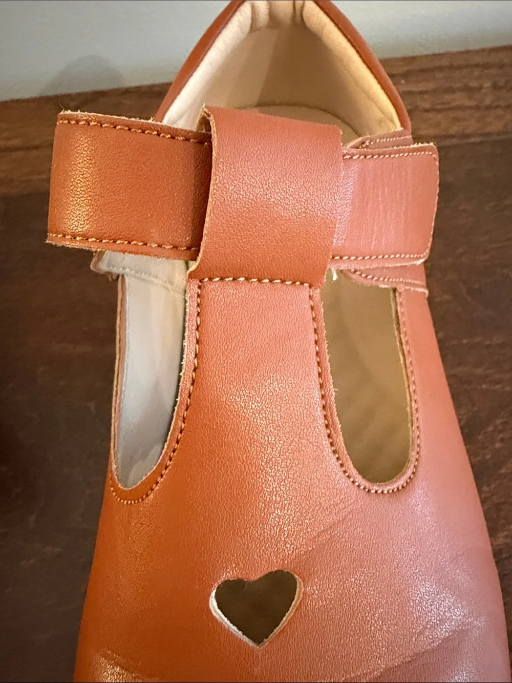 The Children's Place Girls' Heart Cut T-Strap Dress Shoes in Tan/Orange